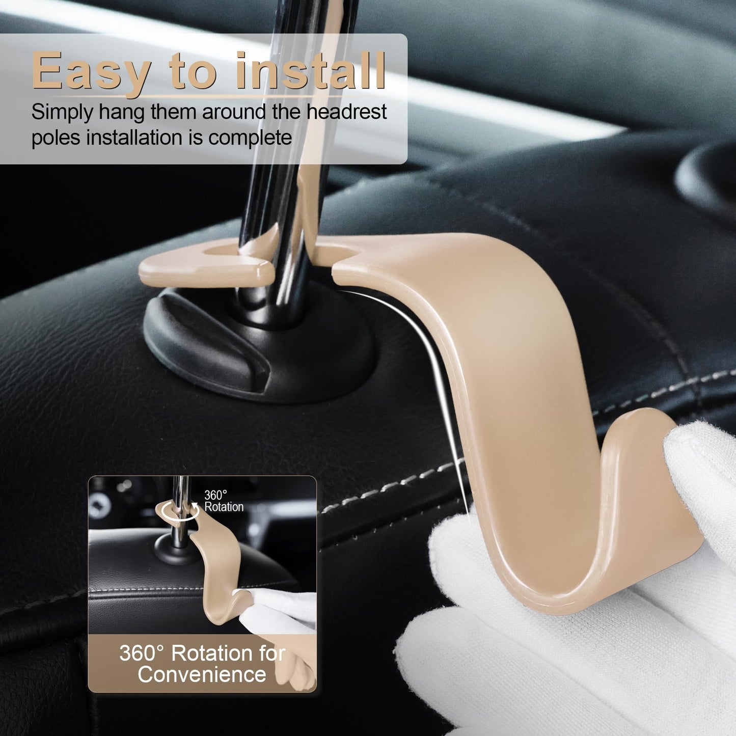 LivTee Car Seat Headrest Hook, Auto Seat Hook Hangers Storage Organizer Interior Accessories for Purse Coats Umbrellas Grocery Bags Handbag, 4-Pack