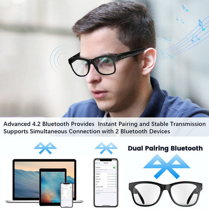 QZTELECTRONIC Smart Bone Conduction Glasses Bluetooth with Open-Ear Headphones, Photochromic Blue Light Blocking Lenses, IPX6 Waterproof, Hands-Free Calls/Music, Ideal Gifts for Dad/Men-Upgraded
