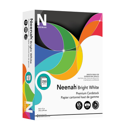 Neenah Bright White Bright White Card Stock, 96 Bright, 65 lb Cover Weight, 8.5 x 11, 250/Pack