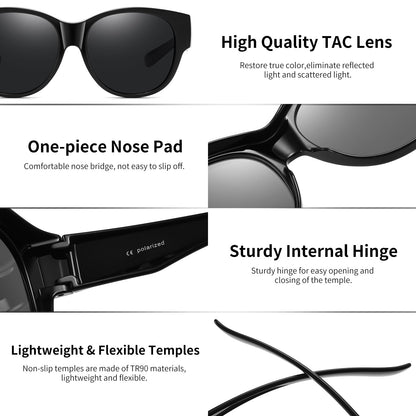 GEGURI Fit Over Glasses Polarized Sunglasses for Women & Men, Stylish Cat Eye Design Sun Glasses 100% UV Protection