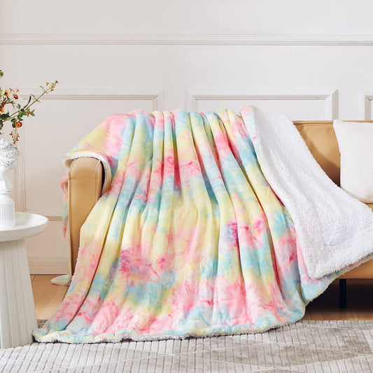 KAWAHOME Sherpa Fleece King Size Blanket for Bed - Extra Warm and Heavy Thick Blankets for Winter, Super Soft 500GSM Plush Blanket, 108" X 90" Rainbow