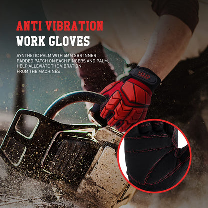 AIGEVTURE Anti Vibration Work Gloves Men,TPR Impact Protection Gloves,SBR Fingers & Palm Padded Safety Impact Reducing Mechanic Gloves (Large, Red)