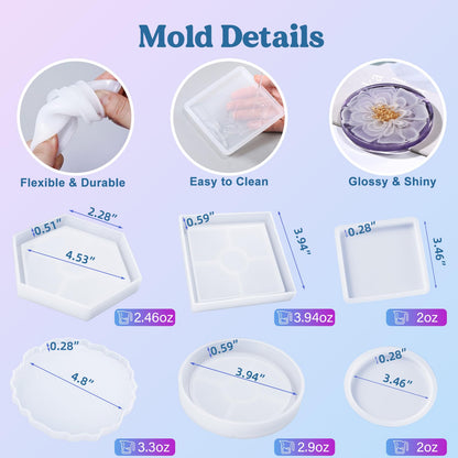 LET'S RESIN Coaster Kit, 16oz DIY Epoxy Resin Kit with Molds and Mica Powder Complete Set, Crafts for Adults, Beginners, Ideal Starter DIY Art Supplies Gift Set for Adults