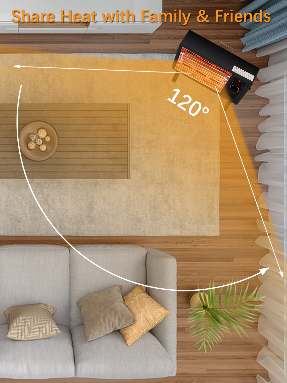 JASUN Portable Space Heater Electric Radiant Heater Fast Heating with Adjustable Thermostat, Portable Indoor Heater with Handle Quiet Energy-Saving 1250W/1500W for Office Home Garage Bedroom Black