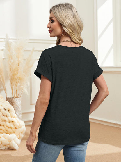 EyMuse 2 PCS Womens Fashion Tops V Neck T Shirts 2025 Short Sleeve Trendy Loose Fit Dressy Lightweight Soft Casual Summer Outfits Tees,Multicolor+Black,L