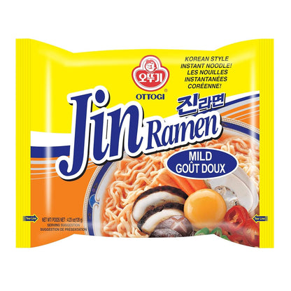 OTTOGI Jin Ramen Mild Flavor, Authentic Korean Instant Noodle, Genuine Korean Ramen Soup Mix, 4.23oz x 4 Pack