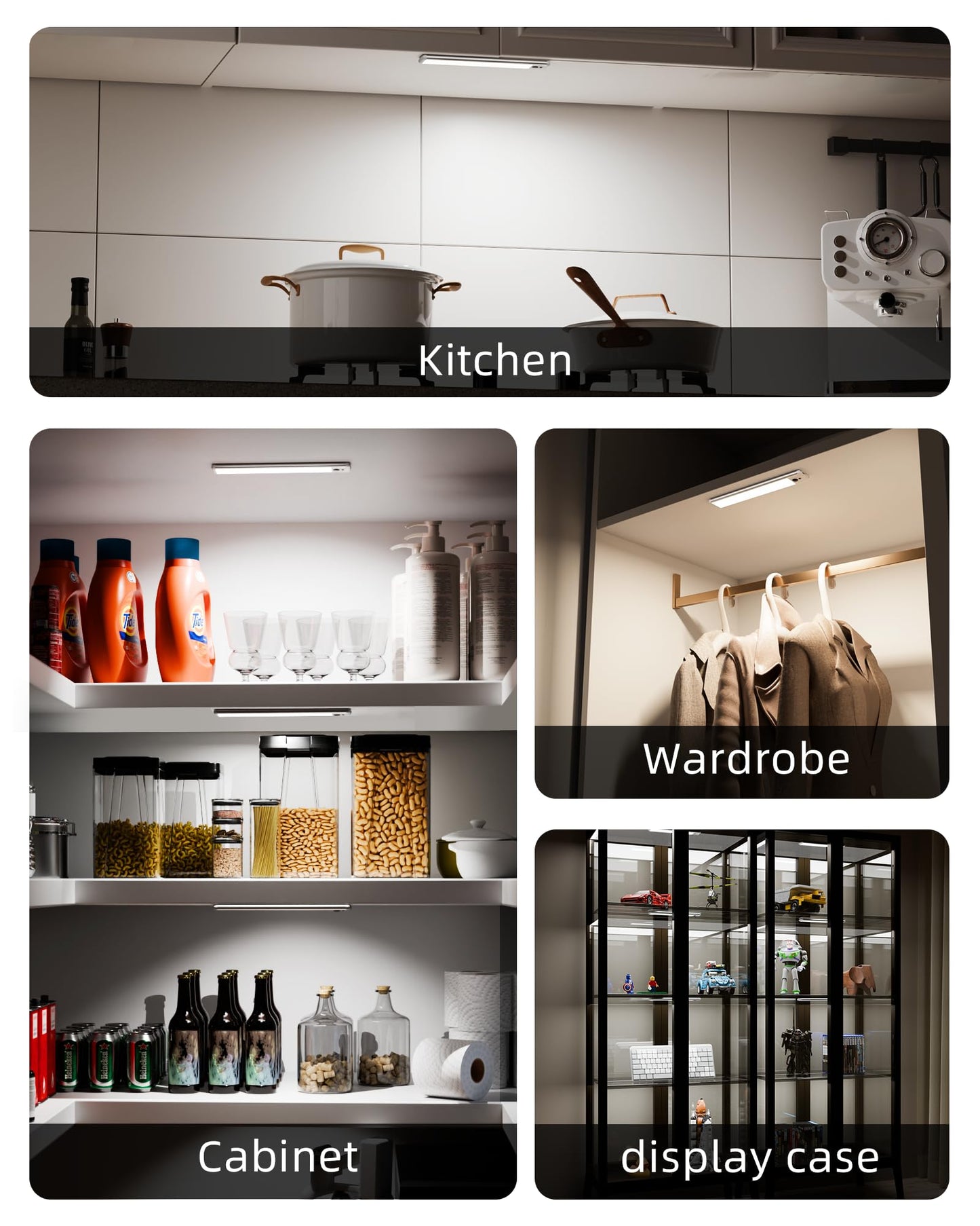 EZVALO Under Cabinet Lights, LED Closet Lights Wireless USB Charging, Motion Sensor Lighting Indoor 5700K Dimmable with Remote Control (White) 5 Pack