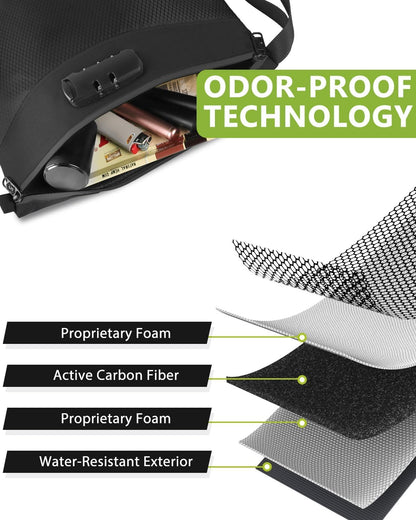 OZCHIN Smell Proof Bag with Lock – Activated Carbon Fiber Smell Proof Container with Combination Lock, Airtight Zipper, Odor Proof Case for Travel, Daily Use, Gifts Ideas 11 X 8 Inch (Black)