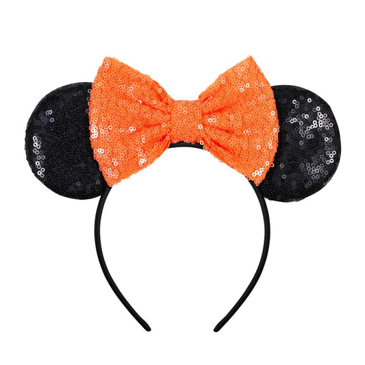 FANYITY Mouse Ears, Sequin Mouse Ears Headband for Girls Women Halloween Birthday Party (Orange Bow)