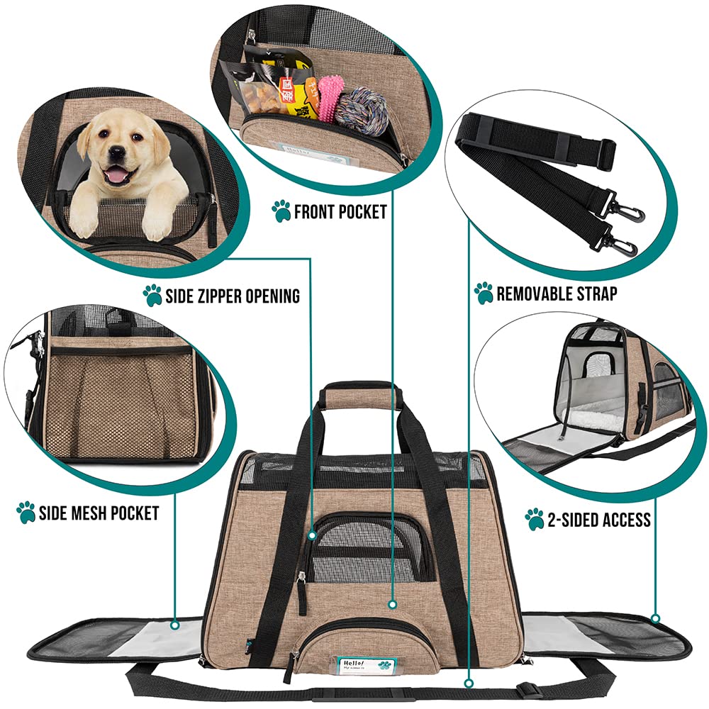 PetAmi Airline Approved Pet Carrier for Cat, Soft Sided Dog Carrier for Small Dog, Cat Travel Supply Accessories Indoor Cat, Ventilated Carrying Bag Medium Large Kitten Puppy, Small Heather Taupe