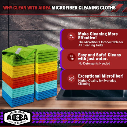 AIDEA Microfiber Car Cloths - 50 Pack Premium Absorbent Cleaning Towels for Cars, SUVs, House, Kitchen, Window, Gifts (12in x 12in)