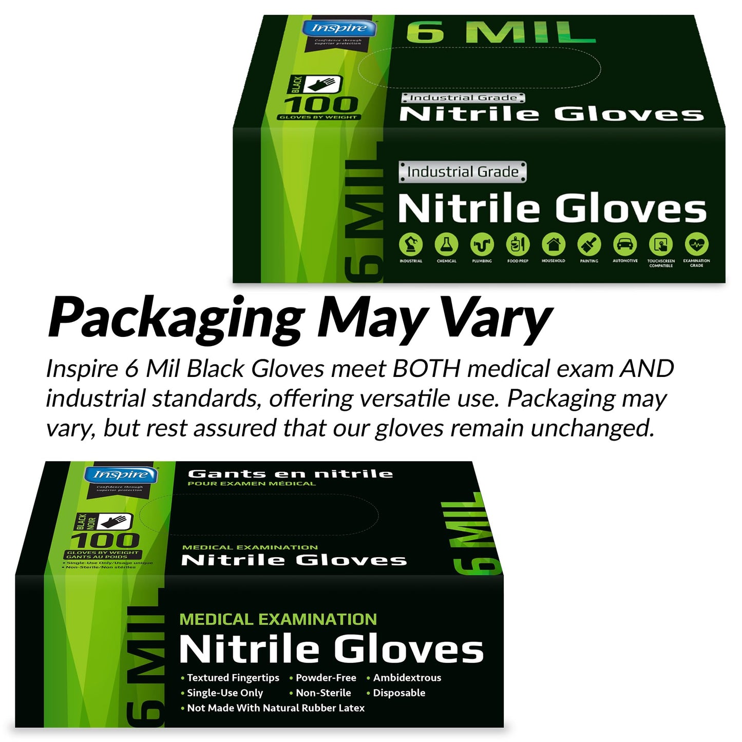 Inspire HEAVY DUTY 6Mil ORIGINAL Quality Stretch Nitrile Gloves Black Disposable Latex Free | Medical, Exam, Food, Industrial, Mechanic Tattoo (6Mil Black, Medium)