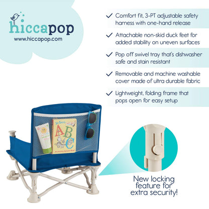 Hiccapop OmniBoost Travel Booster Seat with Tray for Baby | Folding Portable Baby Booster Seat for Dining Table, Camping, Beach, Grandma’s | Tip-Free Design Straps to Kitchen Chairs - Booster Chair