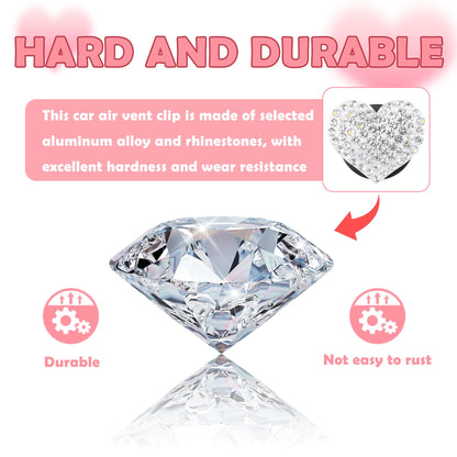 4PCS Heart-Shaped Car Vent Clips with Rhinestone,Bling Air Vent Clips Car Decorations,Premium Shiny Car Clips for Vents CCar Accessories Interior for Cars,Trucks,SUVs (White)