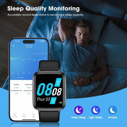 POIUZET Fitness Tracker, Fitness Watch with Blood Oxygen, Blood Pressure & Heart Rate Monitor, Steps Calories Counter, Sleep Monitor, Pedometer 50 Meters Waterproof, Smart Watch for Android iPhones