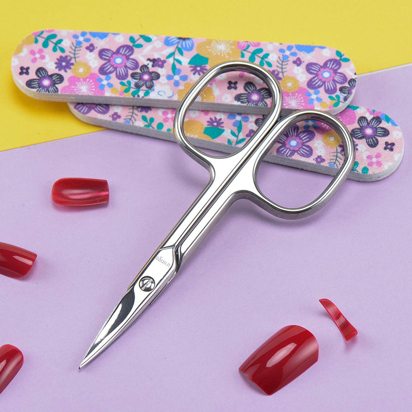 LIVINGO Premium Manicure Scissors Multi-purpose Stainless Steel Cuticle Pedicure Beauty Grooming Kit for Nail, Eyebrow, Eyelash, Dry Skin Curved Blade 3.5 inch