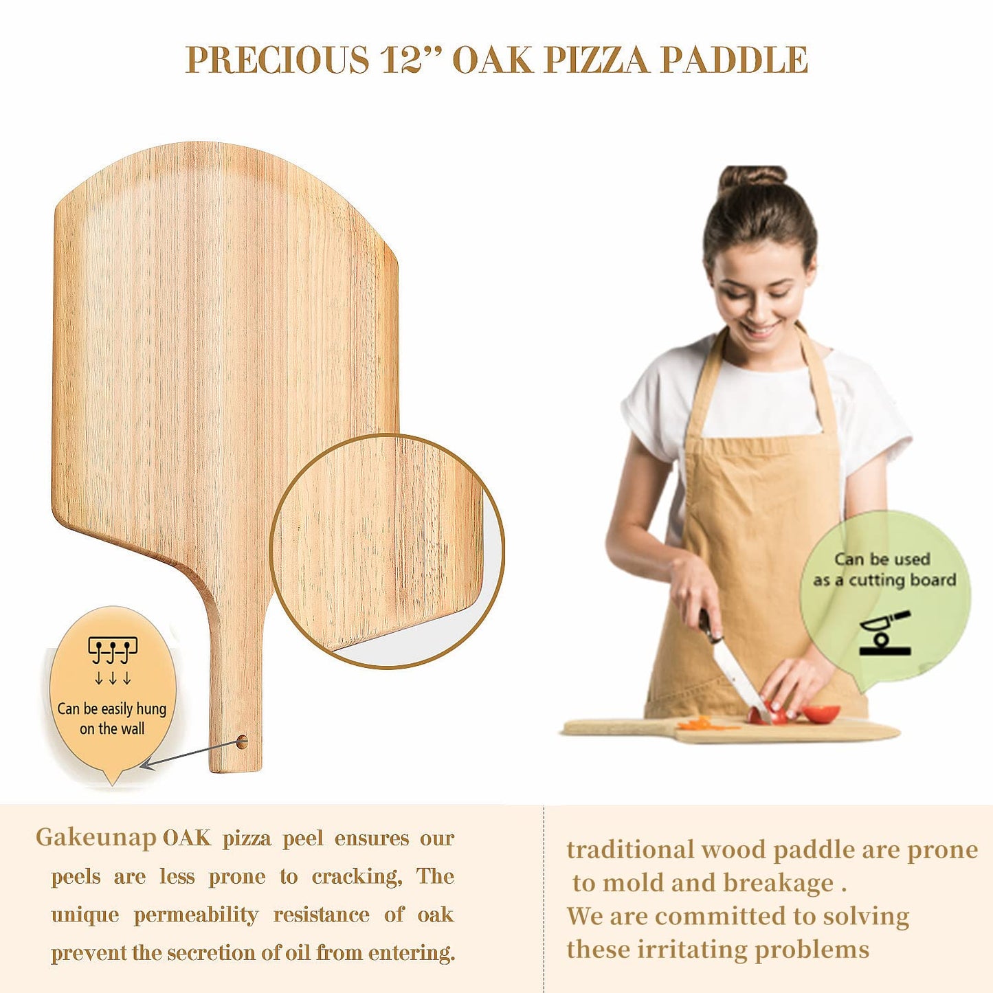 4 PCS Rectangle Pizza Stone Set, 15" Large Pizza Stone for Oven and Grill with Pizza Peel(OAK), Pizza Cutter & 10pcs Cooking Paper for Free, Baking Stone for Pizza, Bread,BBQ