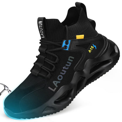 LAoutun Steel Toe Shoes for Men Women Comfortable Lightweight Work Safety Shoes for Men Women Puncture Proof Slip Resistant Indestructible Sneakers Construction Work Utility Sneakers