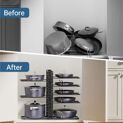ORDORA Pots and Pans Organizer Under Cabinet 14.55 Height, Adjustable 8-Tier Pot Organizers inside Cabinet, Kitchen Organizers and Storage Fit 6-11 inch Lightweight Cookware