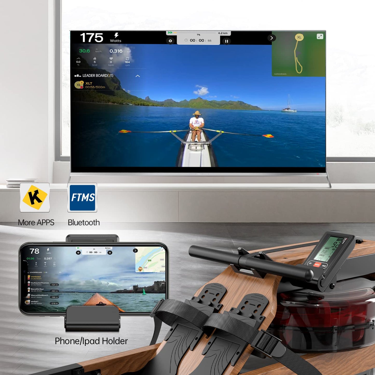 JOROTO Water Rowing Machine for Home Use, Foldable Rower Machine 330lbs Weight Capacity with Bluetooth Monitor, Phone Holder