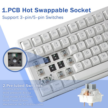 HUO JI E-Yooso Creamy Mechanical Keyboard Wired, Hot Swappable, Pre-lubed Linear Switches, Gasket Structure with Sound Dampening Foam, RGB Backlit, 99 Keys Custom Gaming Keyboard for PC/Mac,White