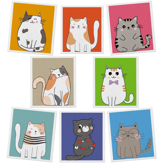 Lucomb Swedish Dish Cloths for Kitchen, 8 Pack Reusable Cleaning Cloth Absorbent Kitchen Towels No Odor Fast Drying for Home Wipes Dish Washing (Cute Cat)