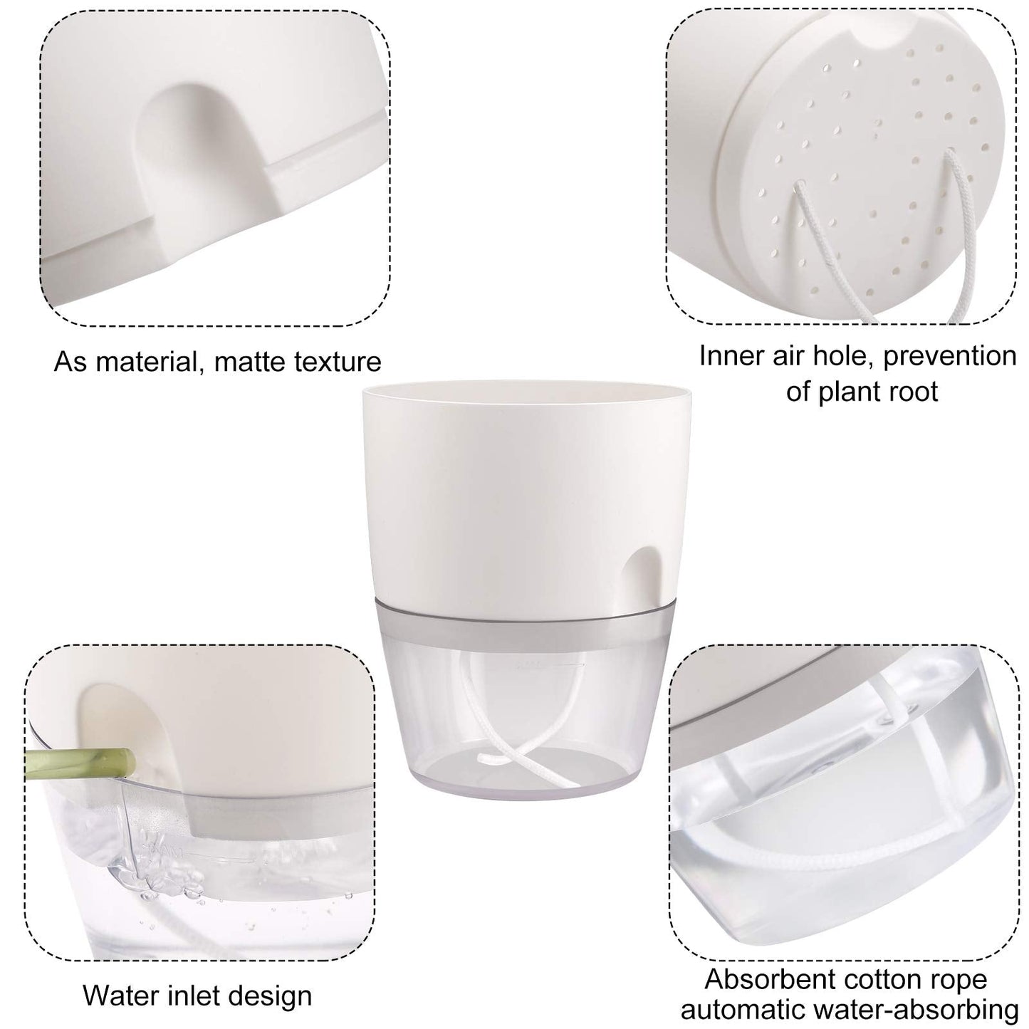 JFMAMJ Plant and Flower Pot Set, 5 Pack 6/4.1/3.2 Inch Self Watering Pots for Indoor Plants Wicking Pots, Modern Decorative Planter Pot for House Plants, Aloe, Herbs, African Violets, Succulents