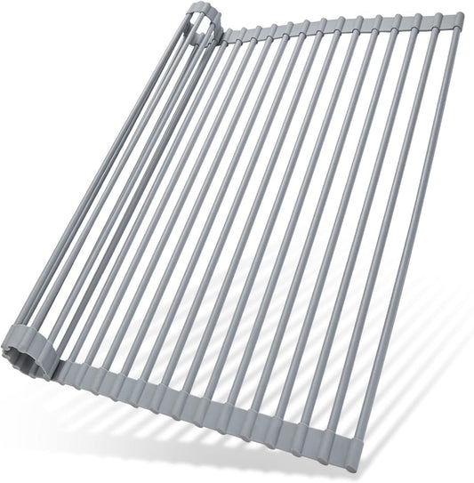 Ohuhu Over Sink Dish Drying Rack, Silicone Wrapped 17.6" W x 15.4" L Large Over The Sink Roll Up Dish Drainer - Foldable Sink Drying Rack Rolling Drain Mats Anti-Slip Multipurpose for Kitchen Counter