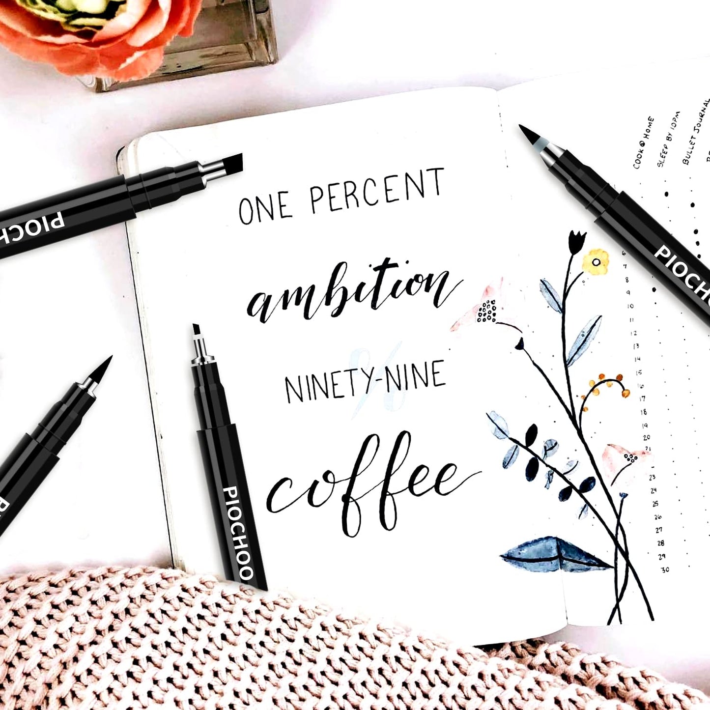 Piochoo Calligraphy Pens,8 Size Calligraphy Pens for Writing,Brush Pens Calligraphy Set for Beginners, Hand Lettering Pens