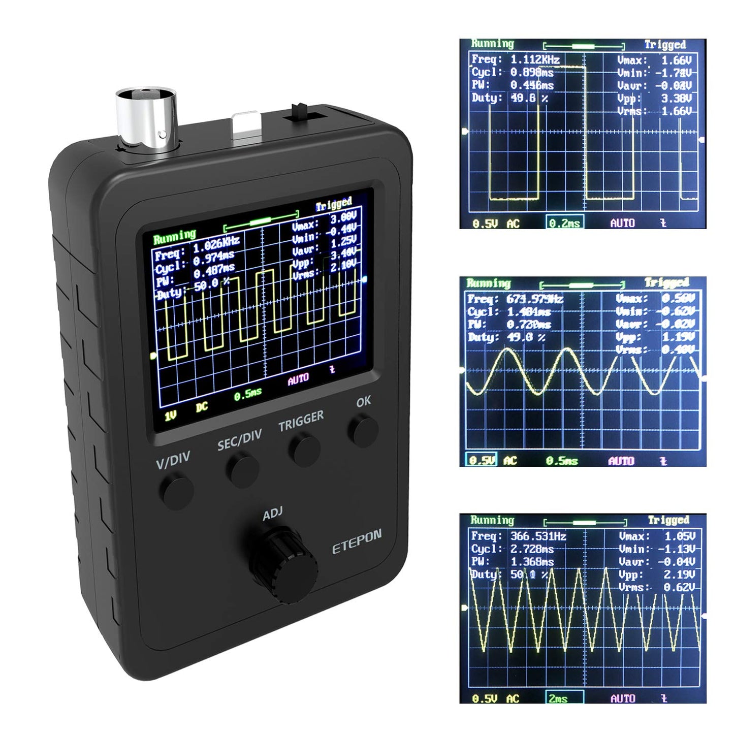 ETEPON Digital Oscilloscope Kit with BNC-Clip Cable Probe with Power Supply, (Assembled Finished Machine) EM001
