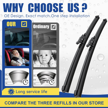 3 wipers Replacement For 2011-2016 2017 2018 2019 2020 2021 2022 2023 Ford Explorer Original Equipment Front and Rear Windshield Wiper Blades Set 26"+22"+11" (Set of 3) Pinch Tab