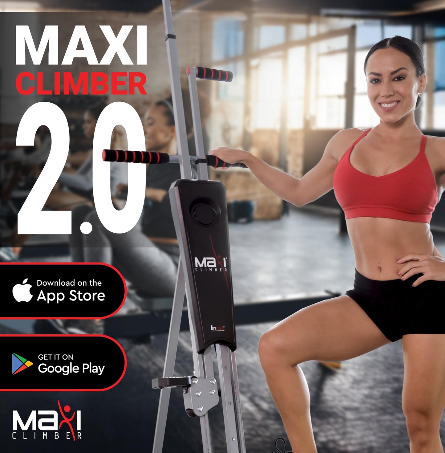 MaxiClimber 2.0 Vertical Climber Exercise Machine w/ Elastic Resistance System - Foldable Home Gym Fitness Equipment for Full Body Cardio & Strength Training Workouts, Adjustable Height