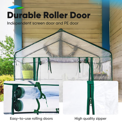 Quictent Greenhouse for Outdoors, Mini Walk-in Portable Flower Garden Plant Kit Outside, Heavy Duty 3 Tiers 8 Shelves Steel Frame & Durable Cover W/ Screen Door & Window, 4.7x4.7x6.4 FT, Clear