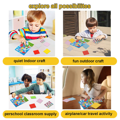 LZHZH Mosaic Sticker Art Sticky DIY Handmade Art Kits for Kids - Sunflower, Butterfly, Sailboat, Woodpecker, hot air Balloon, Airplane (6 Pack) (Handmade Art Kits for Kids)