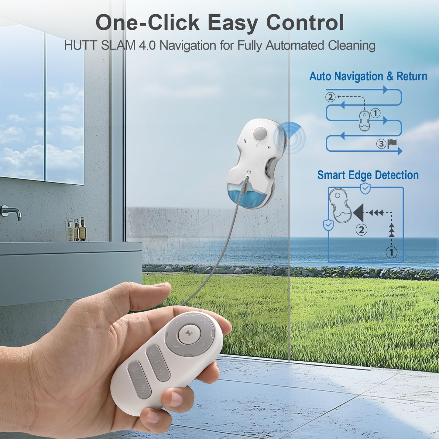 HUTT S7 Window Cleaning Robot, 5500Pa Suction, 3D Floating Chassis, HydroJet Water Spray 80ml Tank, Multiple Safety Systems, SLAM 4.0 Navigation, 8 x Cloths, All-in-One Storage Box