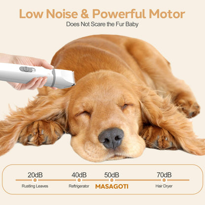 Masagotti Dogs Hair Clippers Grooming Kit with Nail Grinder, 4 in 1 Cordless Electric Trimmer Low Noise USB Pet Clippers for Dogs Cat,Grooming Paws, Eyes, Ears, Face,Matted Hair