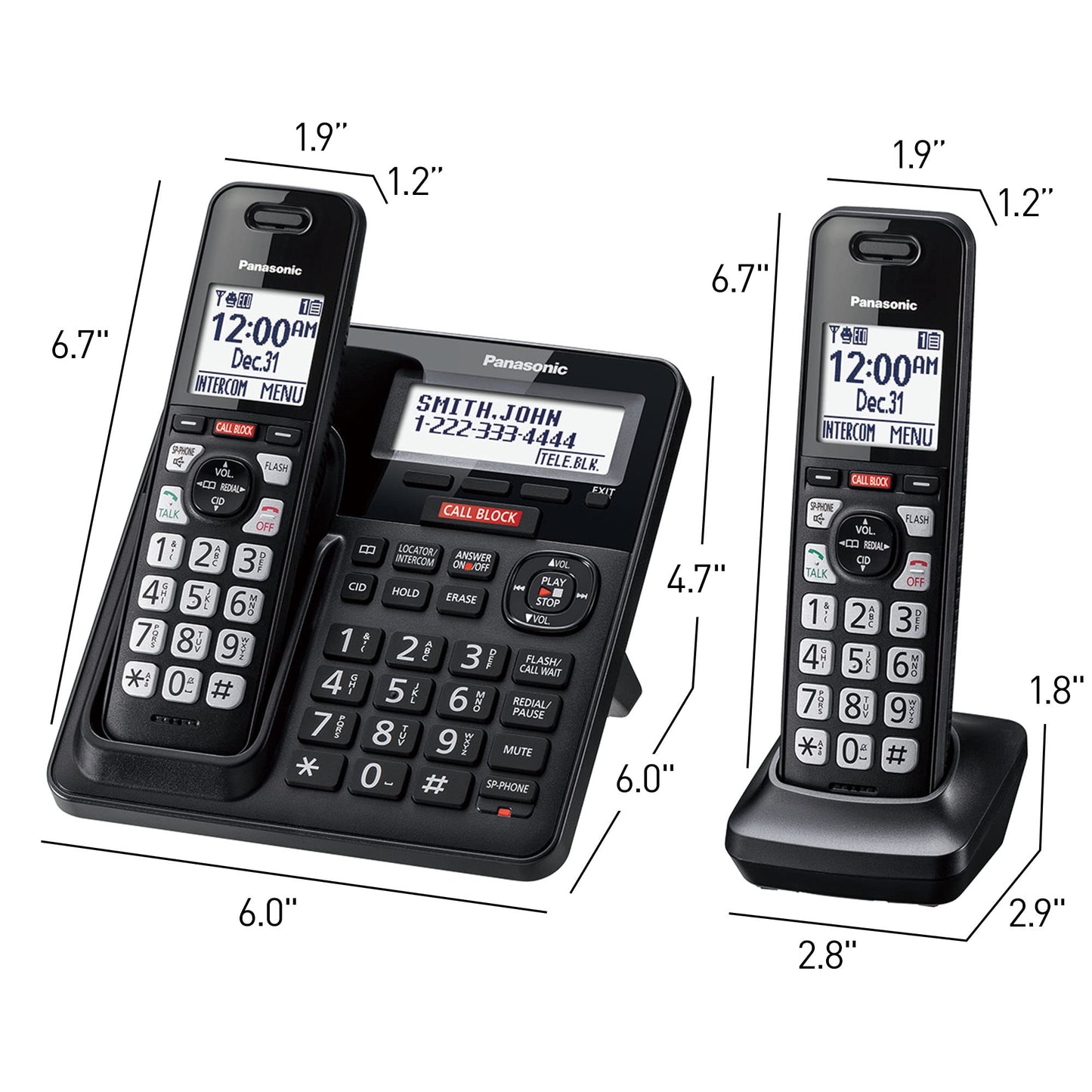 Panasonic Cordless Phone with Advanced Call Block, One-Ring Scam Alert, and 2-Way Recording with Answering Machine, 4 Handsets - KX-TGF944B (Black)