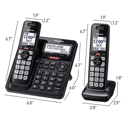 Panasonic Cordless Phone with Advanced Call Block, One-Ring Scam Alert, and 2-Way Recording with Answering Machine, 4 Handsets - KX-TGF944B (Black)