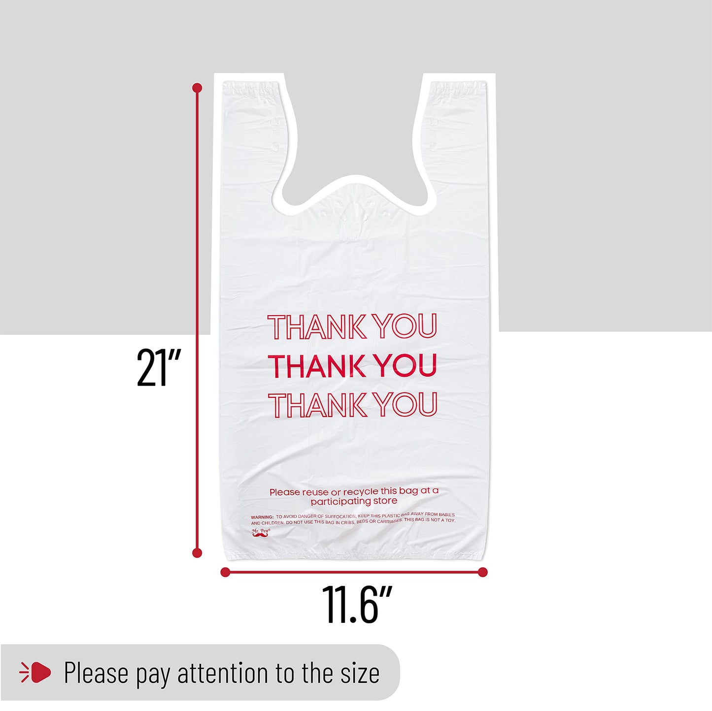 Mr. Pen - Thank You T-Shirt Bags, 11.6" x 6.5" x 21", 100 Pack, Plastic Bags with Handles