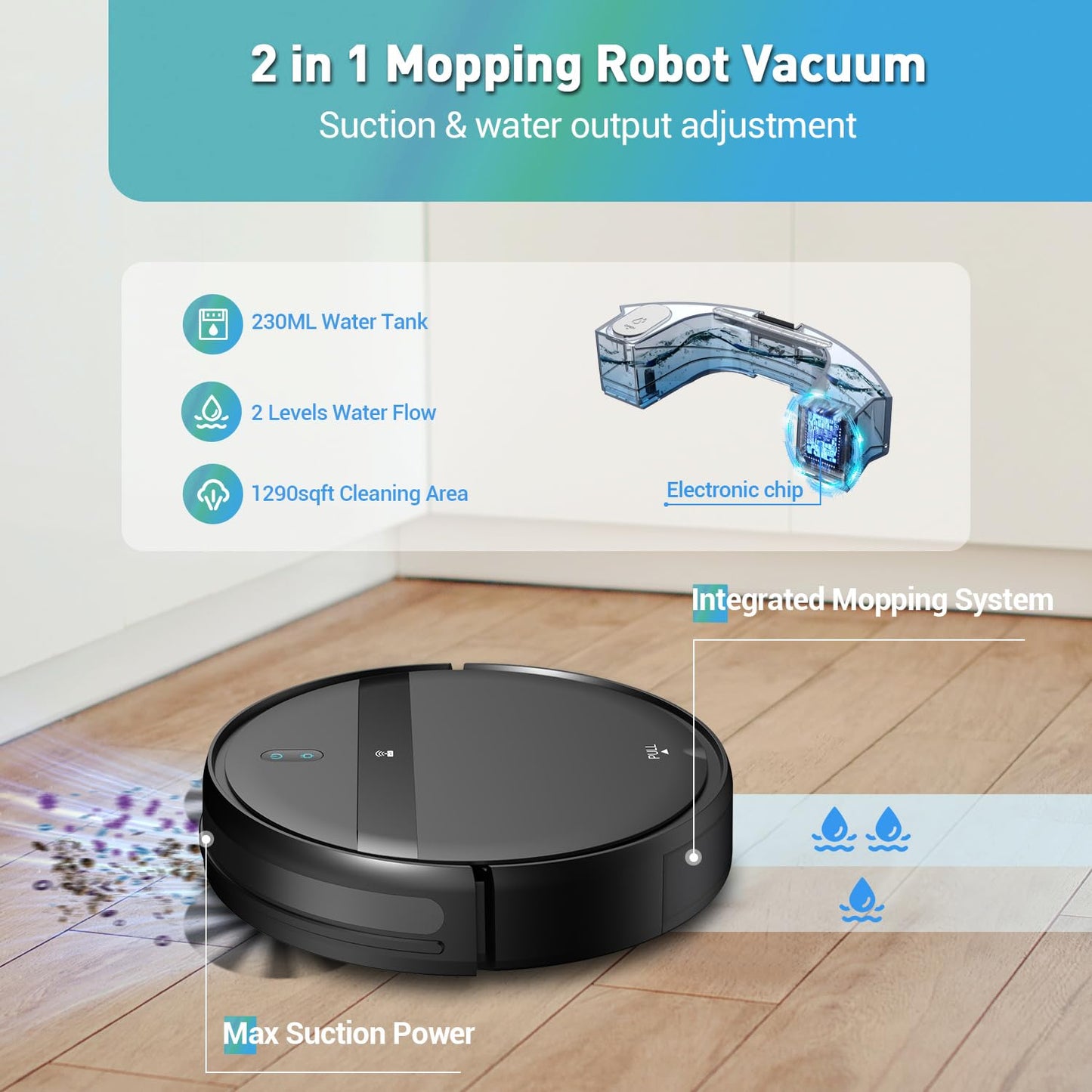 Kilgone Robot Vacuum and Mop Combo for Pet Hair & Large Homes – Smart App/Voice, 2300Pa Sucktion, 120Min Clean, Ultra-Thin 2.87" Design