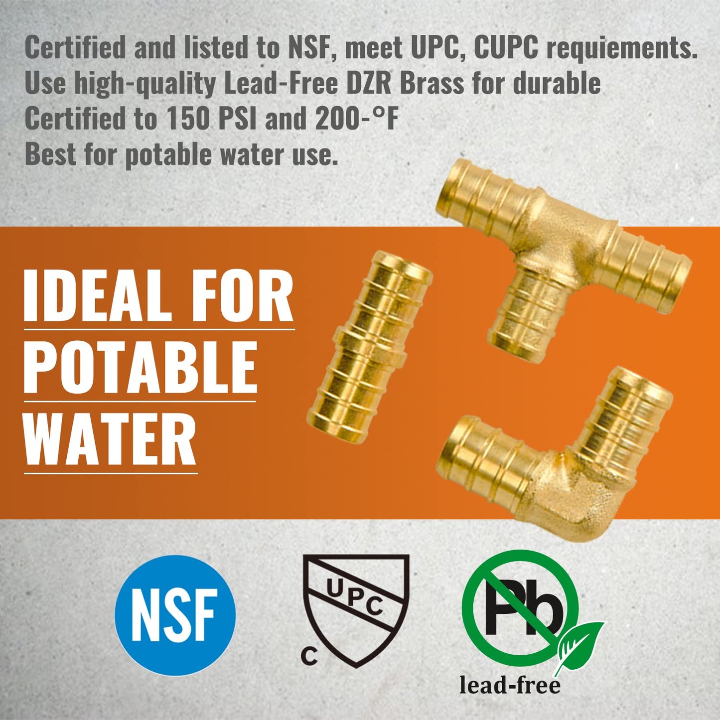 Pex Fittings 1/2 Inch, 36 PCS SUNGATOR 1/2 Inch Pex Fittings Set, 12 Each PEX Elbow Tee Coupling, 1/2" Pex Fittings For Pex Pipe, No Lead Brass, ASTM F1807