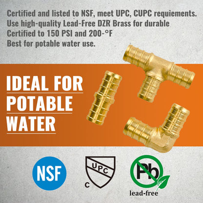 Pex Fittings 1/2 Inch, 36 PCS SUNGATOR 1/2 Inch Pex Fittings Set, 12 Each PEX Elbow Tee Coupling, 1/2" Pex Fittings For Pex Pipe, No Lead Brass, ASTM F1807