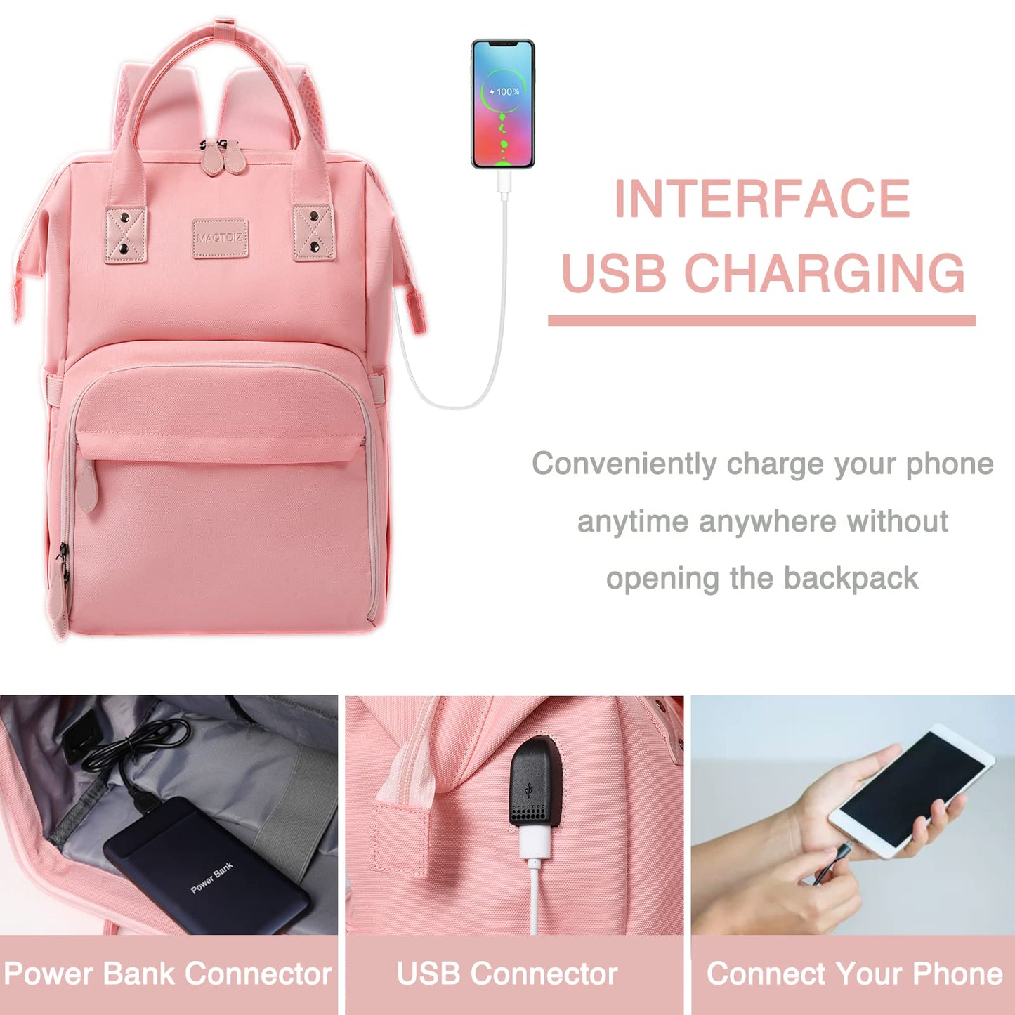 MAQTOIZ Women's Insulated Laptop Backpack Lunch Cooler Bookbag with USB Port for Women (15.6/14/13 Inch Laptop), Gift For Her