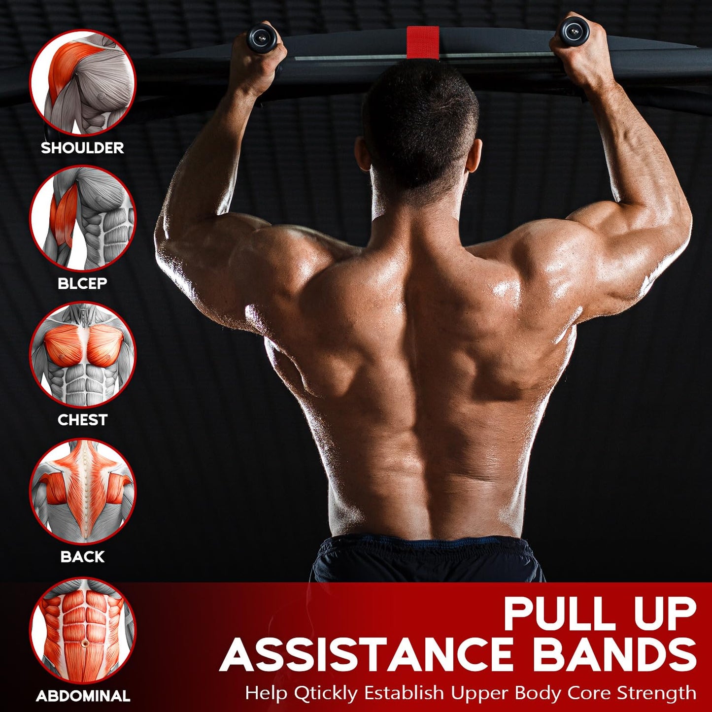 HOXWC Pull Up Assistance Bands, Heavy-Duty Pull Up Bands Set for Men & Women, Height Adjustable Strap & Comfortable Foot Strap, Pull Up Assist Straps for Body Stretching, Muscle Training