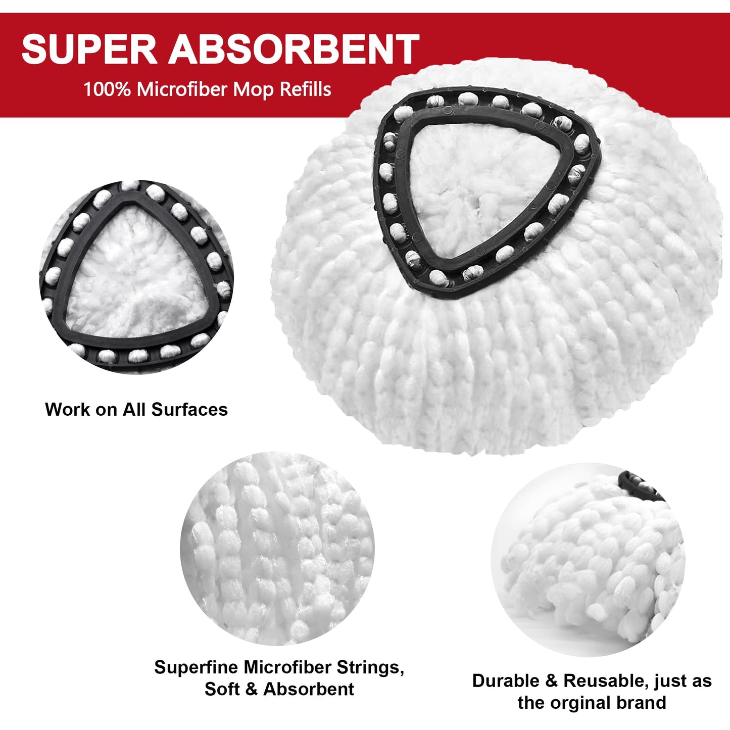 Mop Replacement Heads for O-Ceda Mop Replace Head EasyWrin Spin Mop Heads Replacements, Microfiber Spin Mop Refills, Easy Cleaning Mop Head Replacement (White-3 Mop Heads)