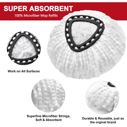 Mop Replacement Heads for O-Ceda Mop Replace Head EasyWrin Spin Mop Heads Replacements, Microfiber Spin Mop Refills, Easy Cleaning Mop Head Replacement (White-3 Mop Heads)