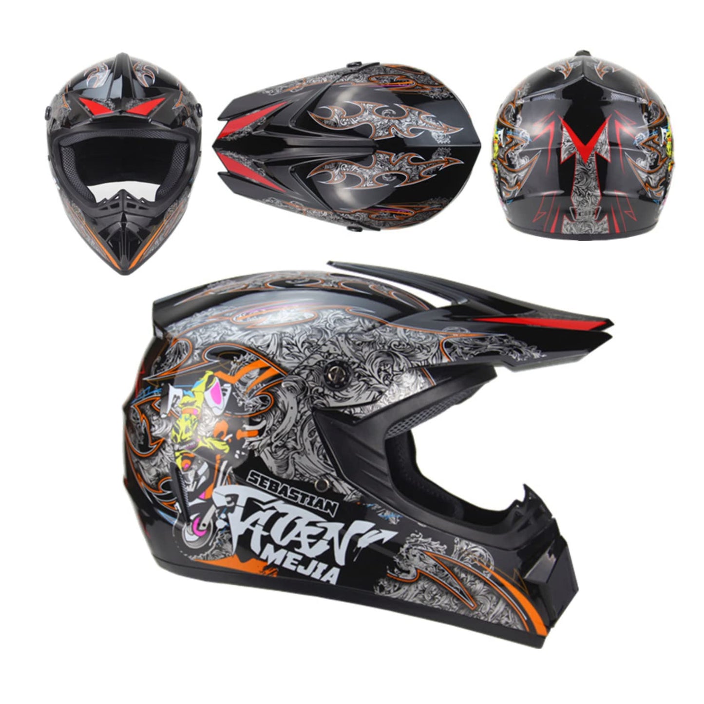 Senhill Motocross Helmet Dirt Bike Helmets Off-Road Helmet with Gloves Goggles for Unisex Adult Youth DOT/FMVSS 218 Approved (Large, Black)