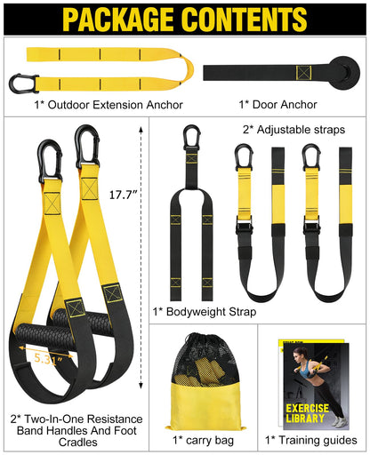 Home Resistance Training Kit, Bodyweight Resistance Straps for Full-Body Workout, 2 Adjustable Workout Straps with Handles, Door Anchor, Supports Up to 500Lbs, All-in-ONE Home Gym Equipment