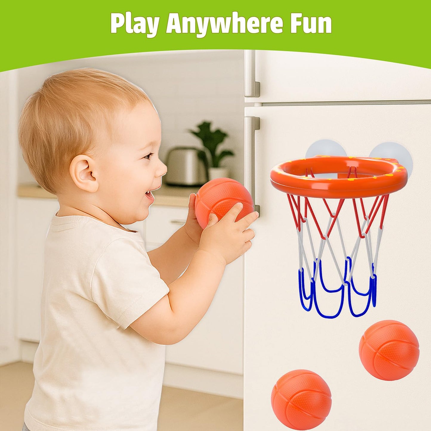 MARPPY Bath Toys - Bathtub Basketball Hoop for Kids Toddlers - Mold Free Bath Toys with Suction Cup & 3 No Hole Balls - Shower and Bathtub Toys for Toddlers - Boys Girls