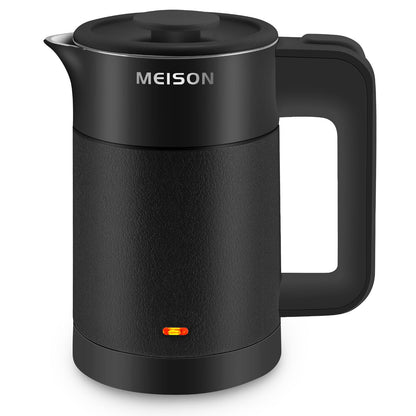 0.6L Small Electric Kettles Stainless Steel, Travel Mini Hot Water Boiler Heater, Double Wall Cool Touch Portable Teapot, Auto Shut-Off & Boil-Dry Protection, 120V/800W, 2 Year Warranty (Black)